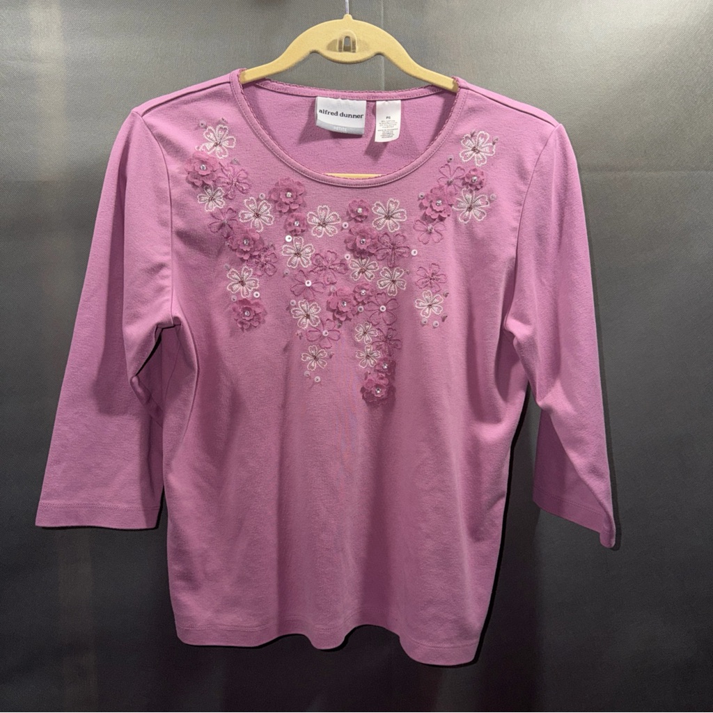 Alfred Dunner Womens Pull Over Shirt Pink Sz Ps Floral Bling